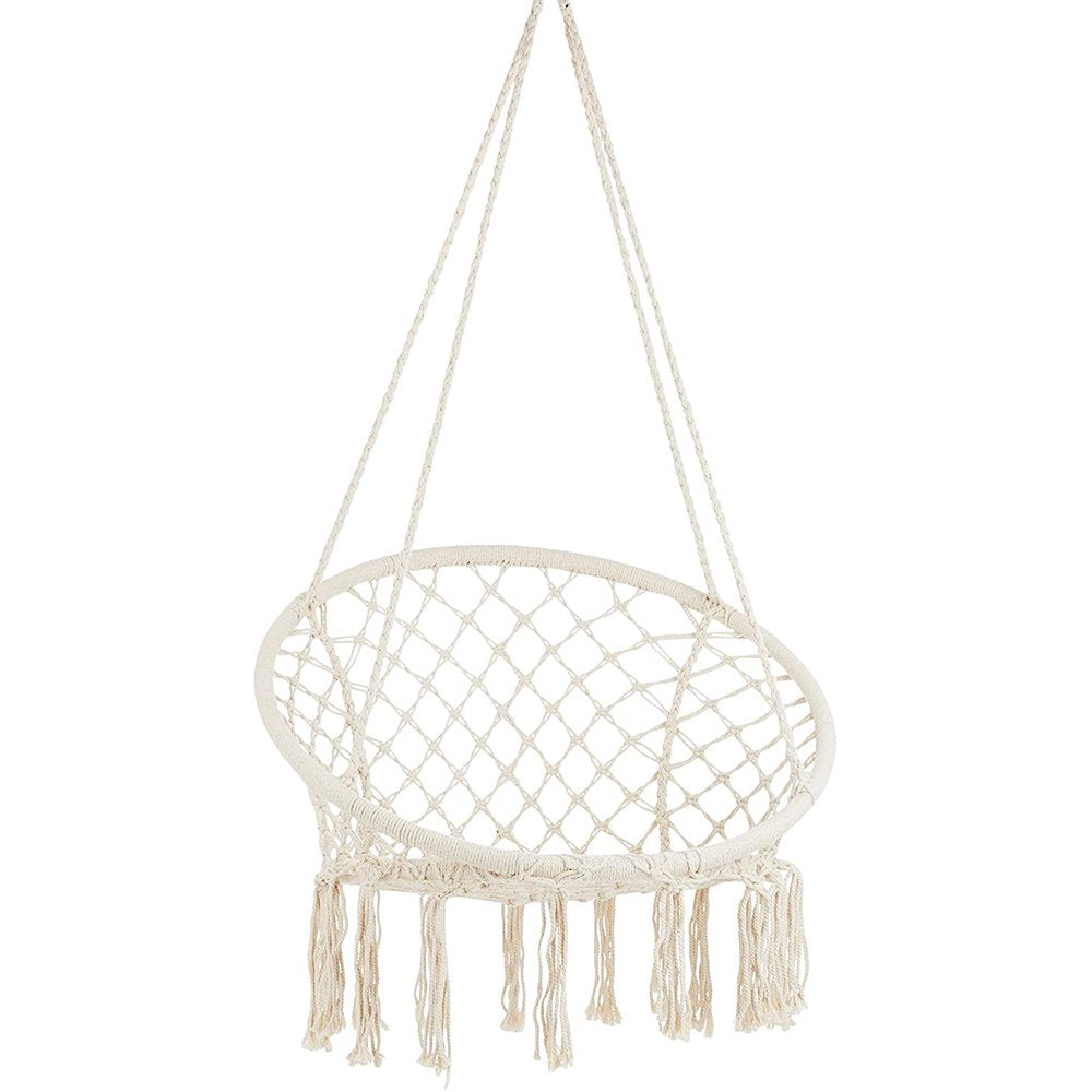 SUGIFT Handwoven Cotton Macrame Hammock Hanging Chair Swing chair for Indoor & Outdoor Use Backrest - Beige