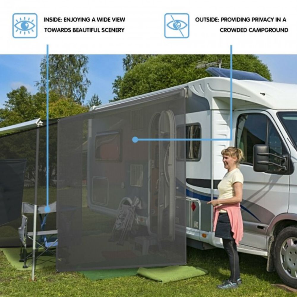 7 ft. x 9 ft. Black RV Awning Side Mesh Screen Sunshade with Complete Kits
