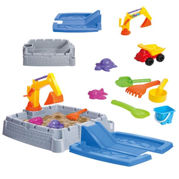 SUGIFT Big Digger Sandbox Including lid and Play Sand Accessories, Blue