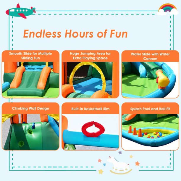 170in7 in1 Inflatable Bounce House Slide House with Two Slides
