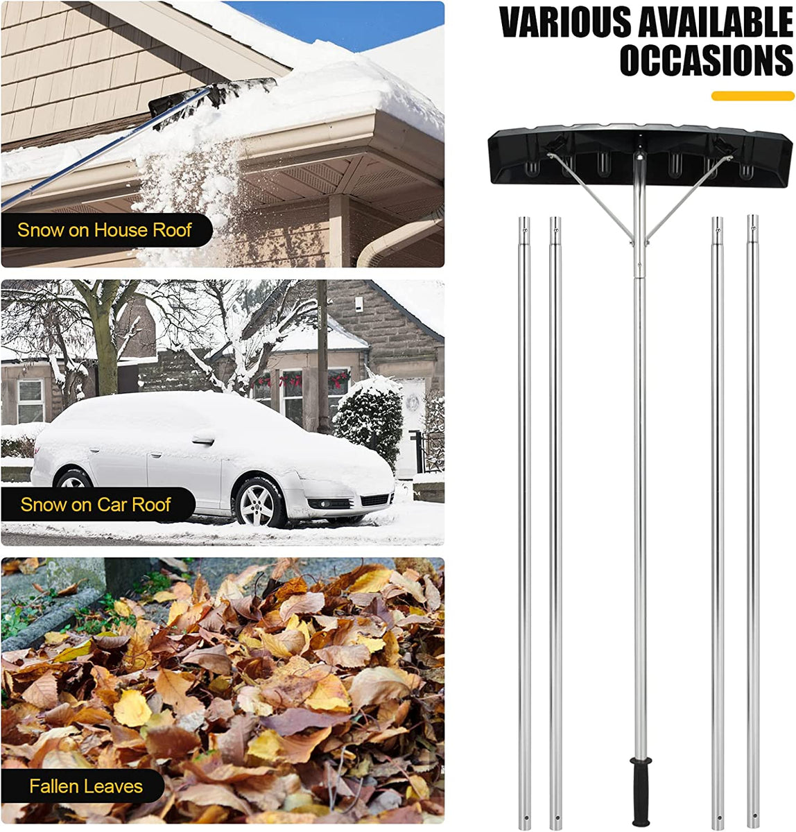 240 in. Plastic Handle Extendable Aluminum Snow Roof Rake – SUGIFT