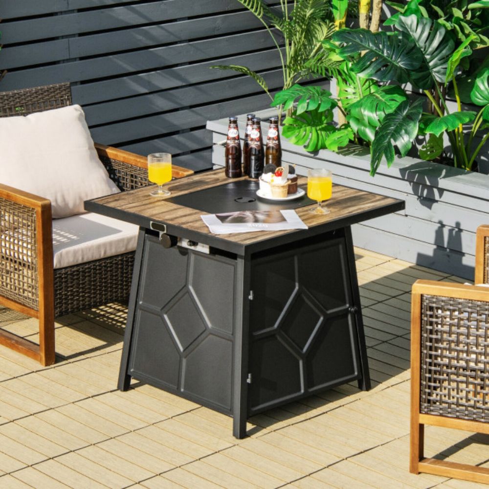 28 in. Outdoor Steel Square Propane Gas Fire Pit Table with Cover