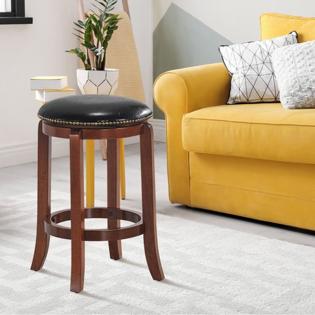 SUGIFT Swivel Bar stool Leather Padded Backless Chair