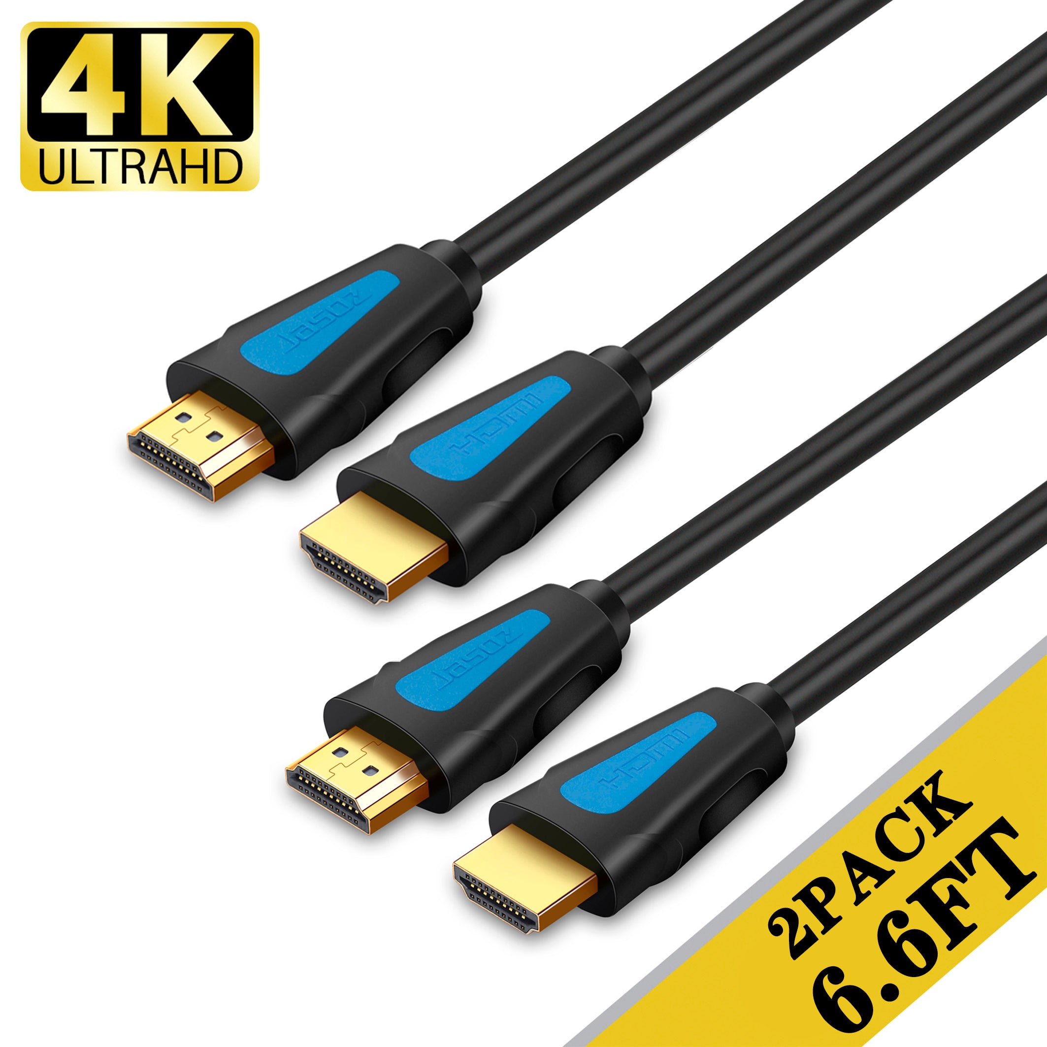 4K HDMI Cable 6.6ft [2-Pack], Gold-plated Connectors High Speed 18Gbps HDMI 2.0 Cable, 4K 60Hz / 2K 144Hz,Ultra HD,2160P, 1080P, ARC