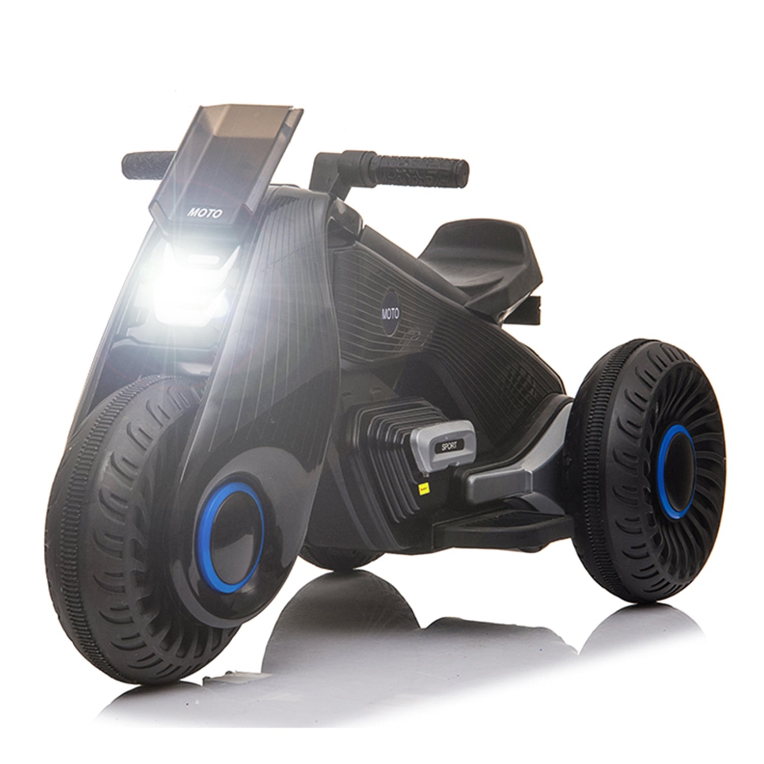SUGIFT Children's Electric Motorcycle 6V Dual Drive Three-Wheeled Motorcycle Black