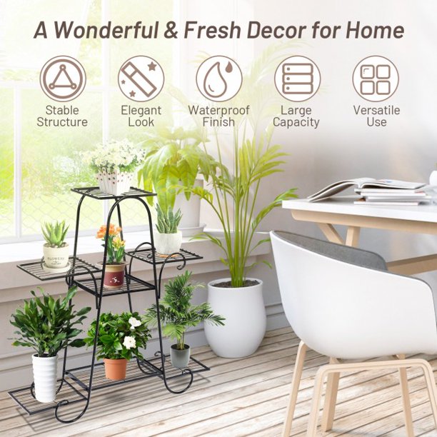 SUGIFT Flower Storage Shelf 7 Tier Metal Patio Plant Stand