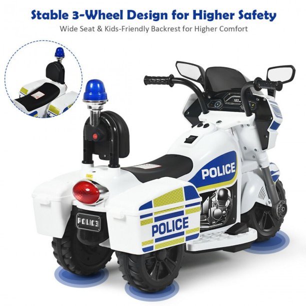 6V 3-Wheel Kids Ride On Motorcycle with Backrest