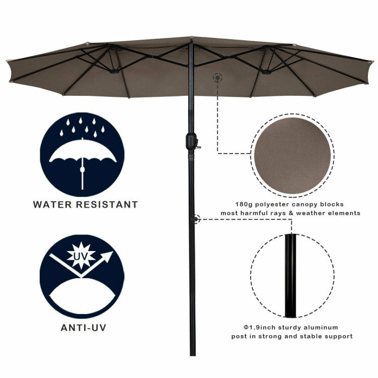 15 ft. Market Double-Sided Outdoor Patio Umbrella with Crank in Tan