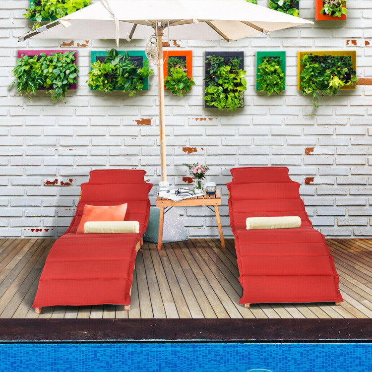 Natural Eucalyptus Folding Wood Outdoor Patio Lounge Chair with Cushion in Red (3-Packs)