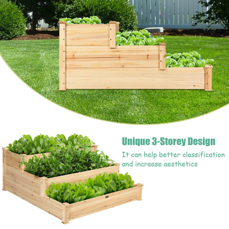SUGIFT 3 Tier Elevated Wooden Vegetable Garden Bed