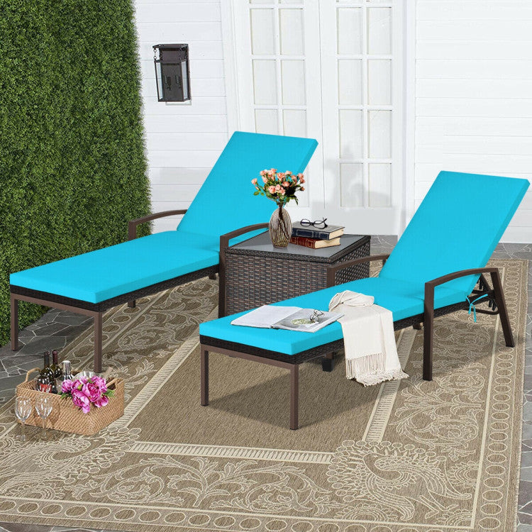 Brown Adjustable Metal Outdoor Lounge Chair in Turquoise Cushion (Set of 2-Packs)