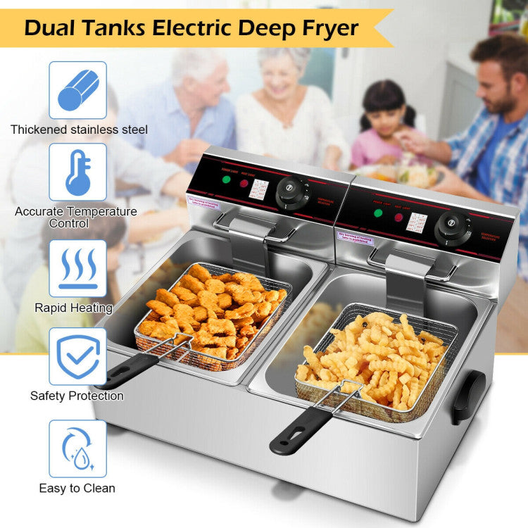 SUGIFT 3400W Dual Tank Electric Countertop Deep Fryer