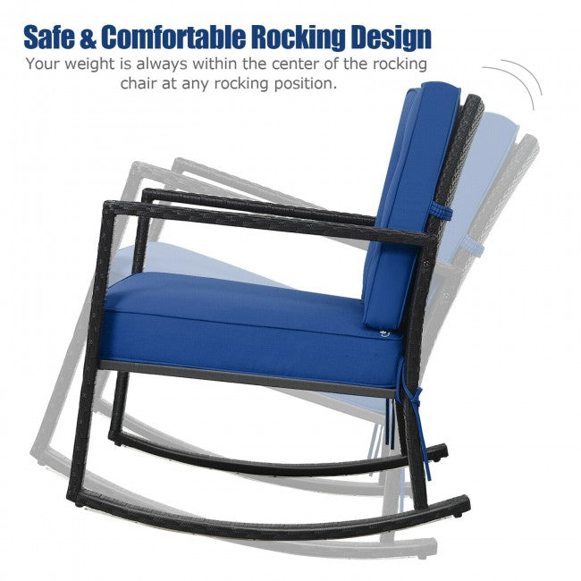 SUGIFT Patio Rattan Rocker Outdoor Glider Rocking Chair w/Cushion ,Navy