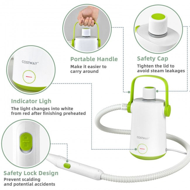 SUGIFT 1000W Multifunction Portable Hand-held Steam Cleaner with 10 Accessories,Green