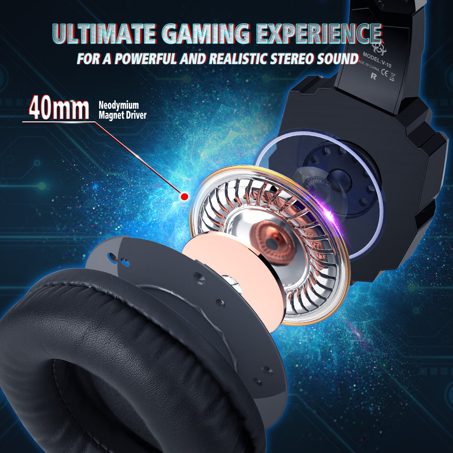 SUGIFT V10 Stereo Gaming Headset for PS4 PC Xbox One PS5 Controller, Noise Cancelling Over Ear Headphones with Mic, LED Light, Bass Surround, Soft Memory Earmuffs for Laptop Mac Nintendo NES Games