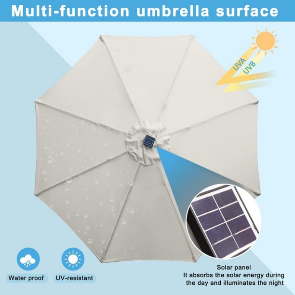 10 ft. Metal Market Solar Tilt Patio Umbrella with Crank and LED Lights in Cream
