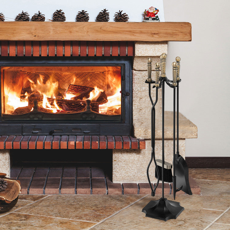 SUGIFT 31 inch 5 Pieces Metal Fireplace Tool Set with Stand Bronze