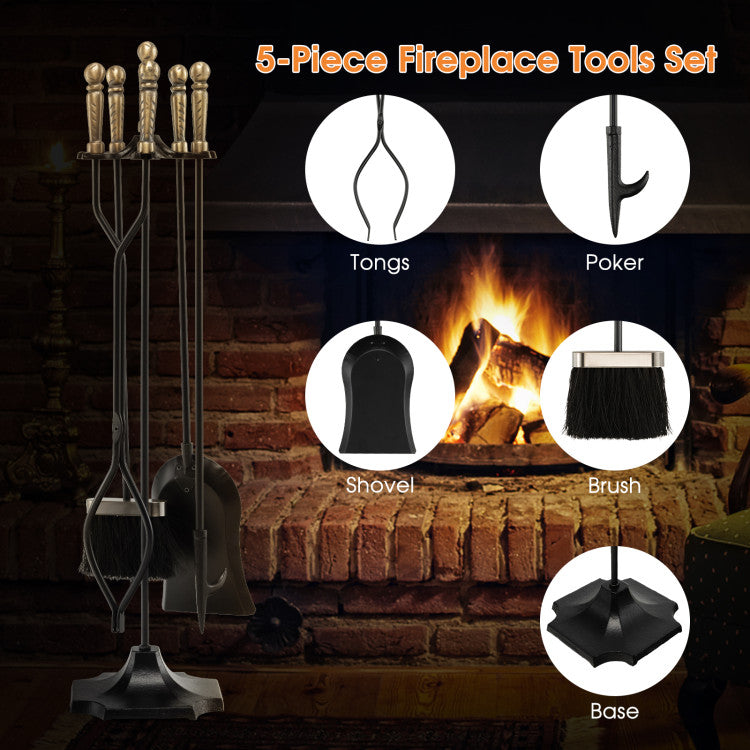SUGIFT 31 inch 5 Pieces Metal Fireplace Tool Set with Stand Bronze