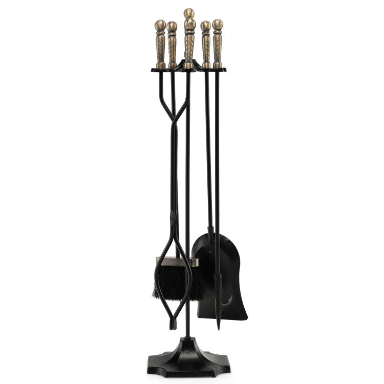 SUGIFT 31 inch 5 Pieces Metal Fireplace Tool Set with Stand Bronze