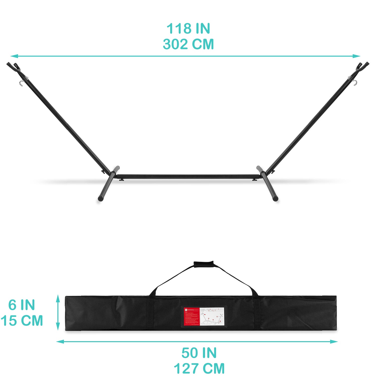 SUGIFT 2-Person Portable Brazilian-Style Cotton Double Hammock with Stand Set with Storage Bag