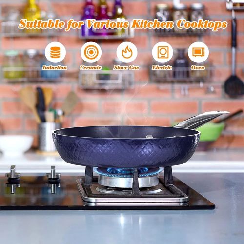 SUGIFT Kitchen Cookware Sets Induction Nonstick Ceramic Bule, 1.2 Quart Pot Saucepan with Lid + 8 inch Small Frying Pan + 9.5 Hard Anodized Frying Skillet Pan