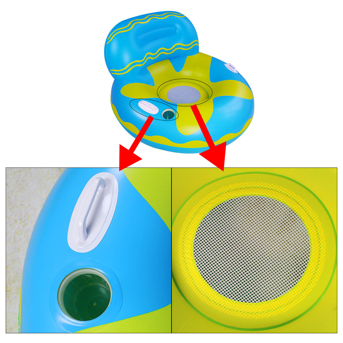 SUGIFT Inflatable Swimming Pool Float for Adult, Pool Lounger Float with Cup Holder and Handles