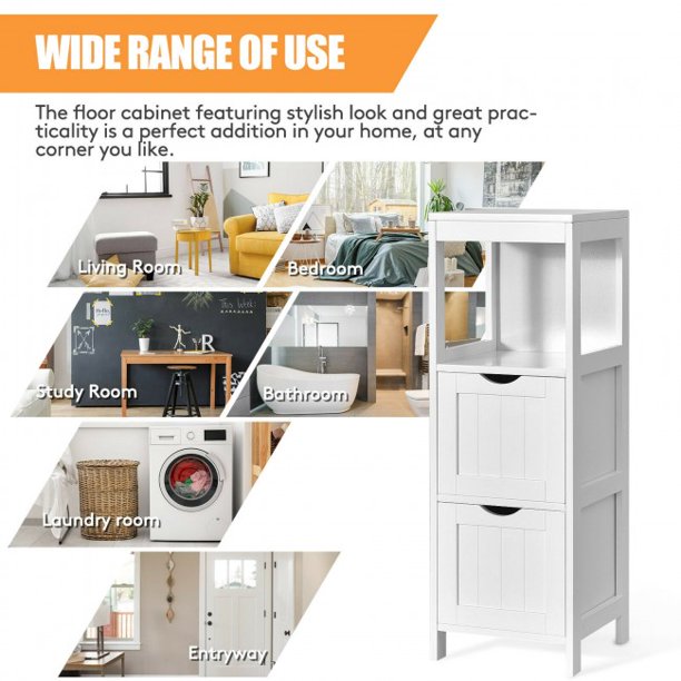 SUGIFT Wooden Floor Cabinet Storage Organizer with Removable Drawers
