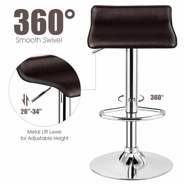 2 Pieces Adjustable Bar Chair PU Leather Backless Bar Stools Coffee