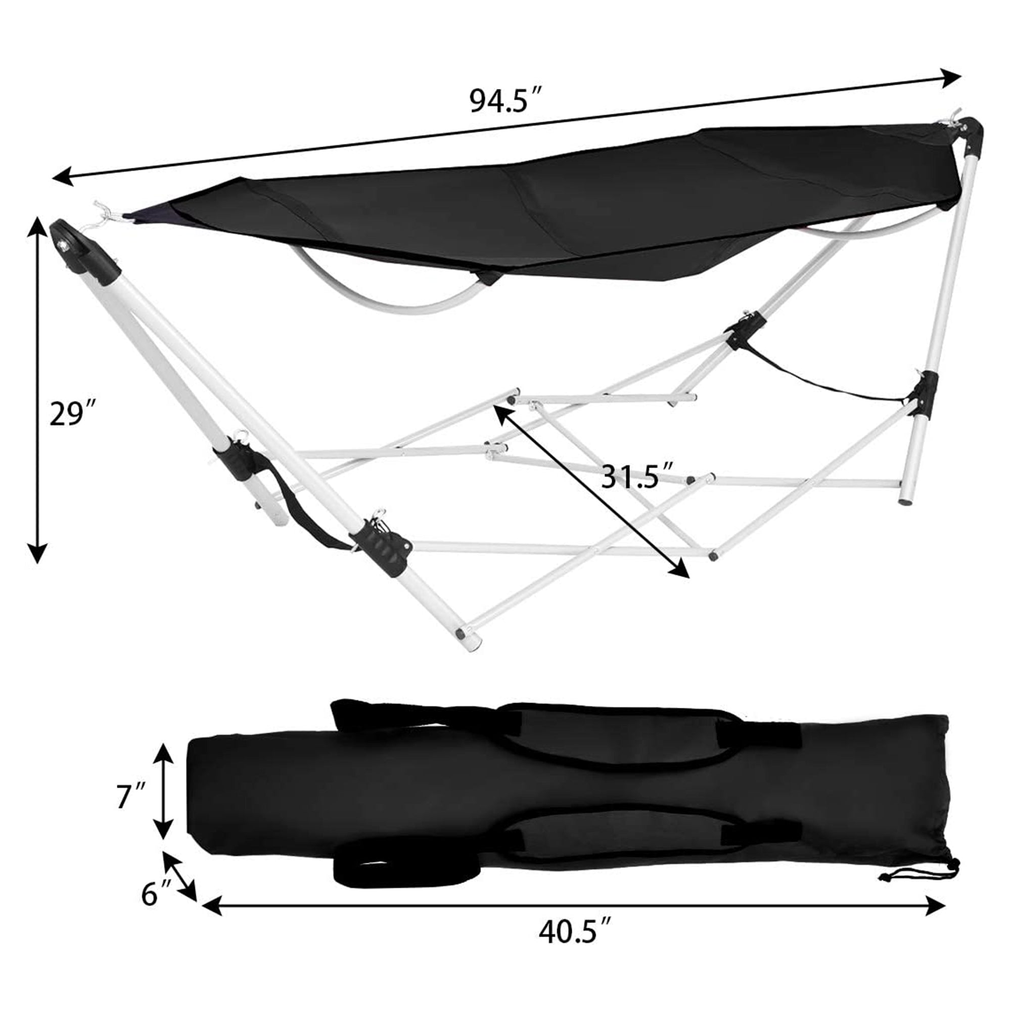 7.9 ft. Free Standing Bed Hammock in Black with Stand
