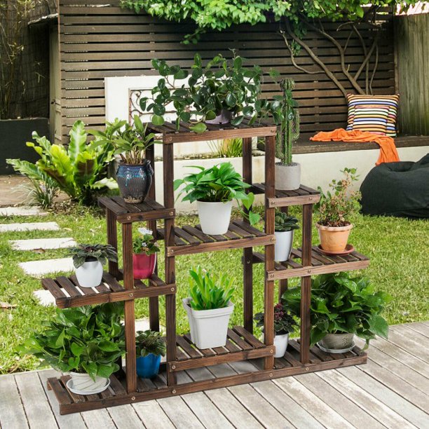 SUGIFT 6-Tier Flower Wood Stand Plant Display Rack Storage Shelf Organizer