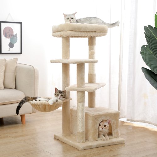 SUGIFT Cat Tree for Indoor Cats, 42 Inches 5-Level Cat Tower with Sisal Covered Scratching Posts Beige