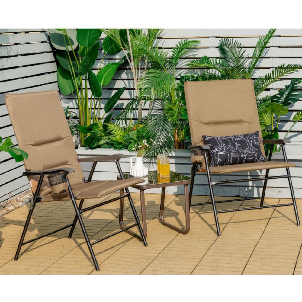 Brown Outdoor Patio Padded Folding Portable Dining Camping Chair