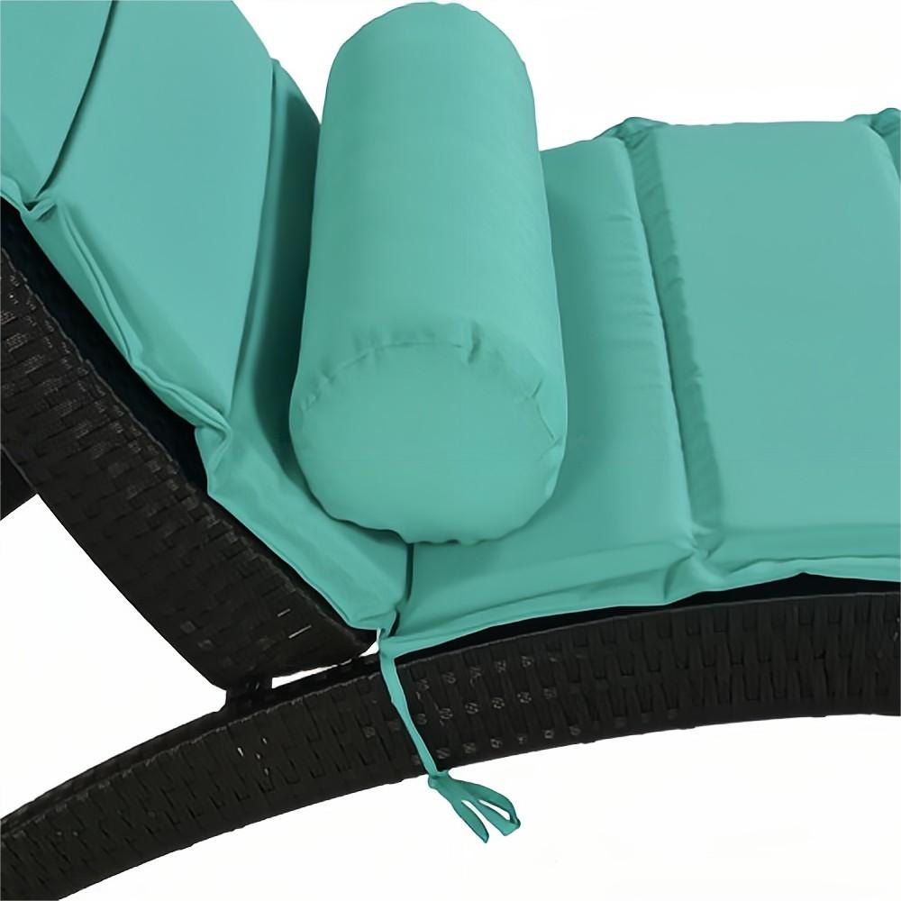 Black Wicker Outdoor Patio Sun Foldable Chaise Lounger with Turquoise Removable Cushion and Pillow