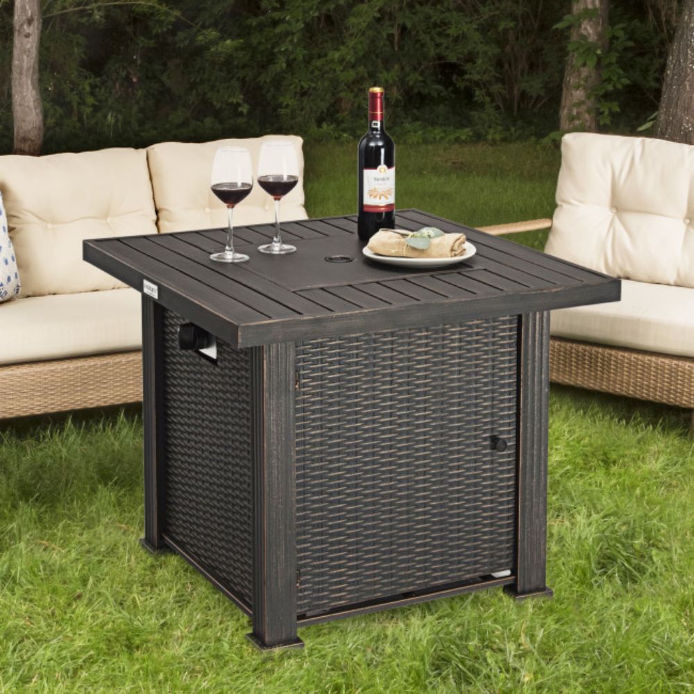 30 in. Outdoor Square Propane Gas Fire Pit Table with Table Cover