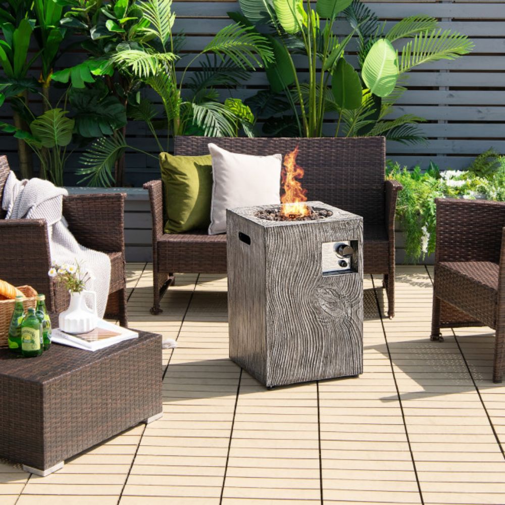 16 in. Outdoor Steel Square Propane Fire Pit with Lava Rocks Waterproof Cover