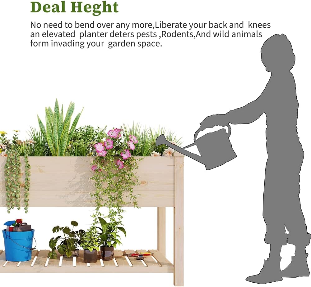 Raised Garden Bed 300lb Capacity, Natural