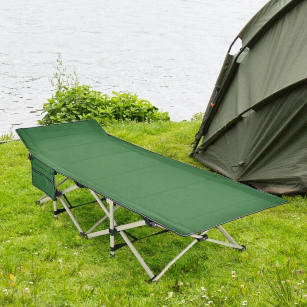 Green Wide Foldable Camping Cot with Carrying Bag