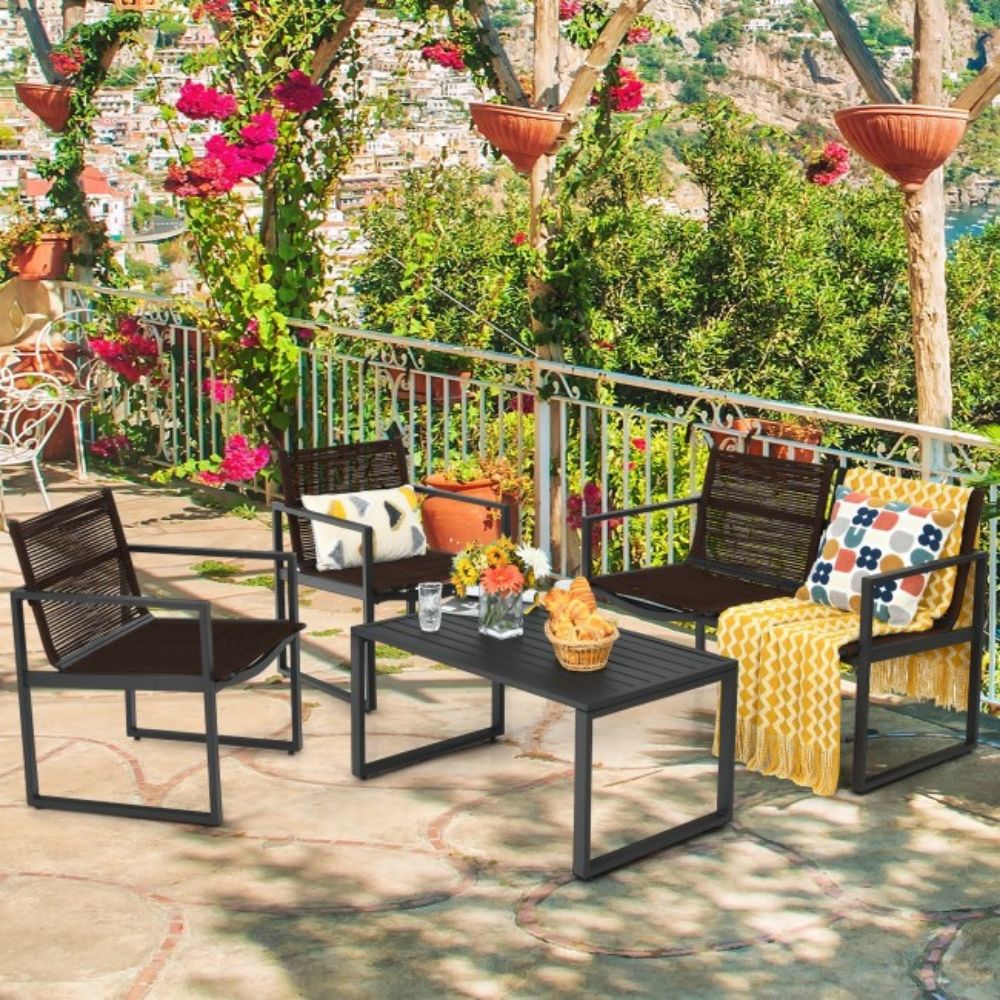 4-Piece Metal Patio Conversation Set with Loveseat Sofa