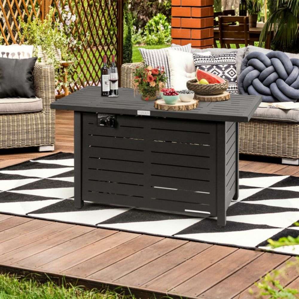 42 in. Outdoor Metal Rectangular Propane Gas Fire Pit Table with Table Cover