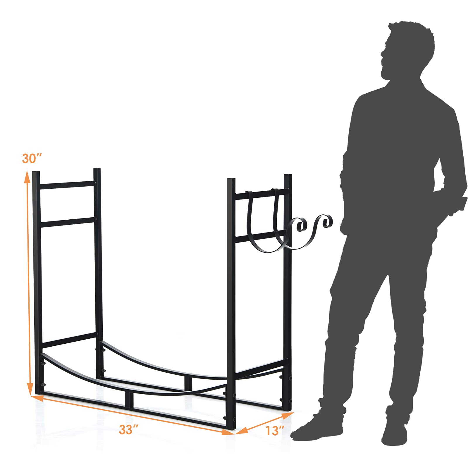 33 in. Black Steel Outdoor Log Hoop Firewood Rack with Removable Kindling Holder