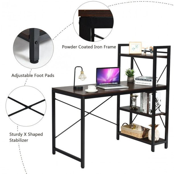 Computer Desk With 4 Tier Storage Shelves Modern Simple Computer Table For Home Bedroom