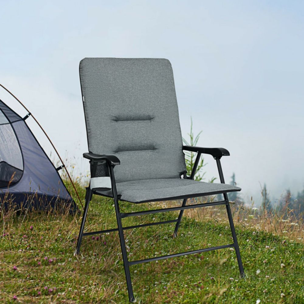 Gray Outdoor Patio Padded Folding Portable Dining Camping Chair