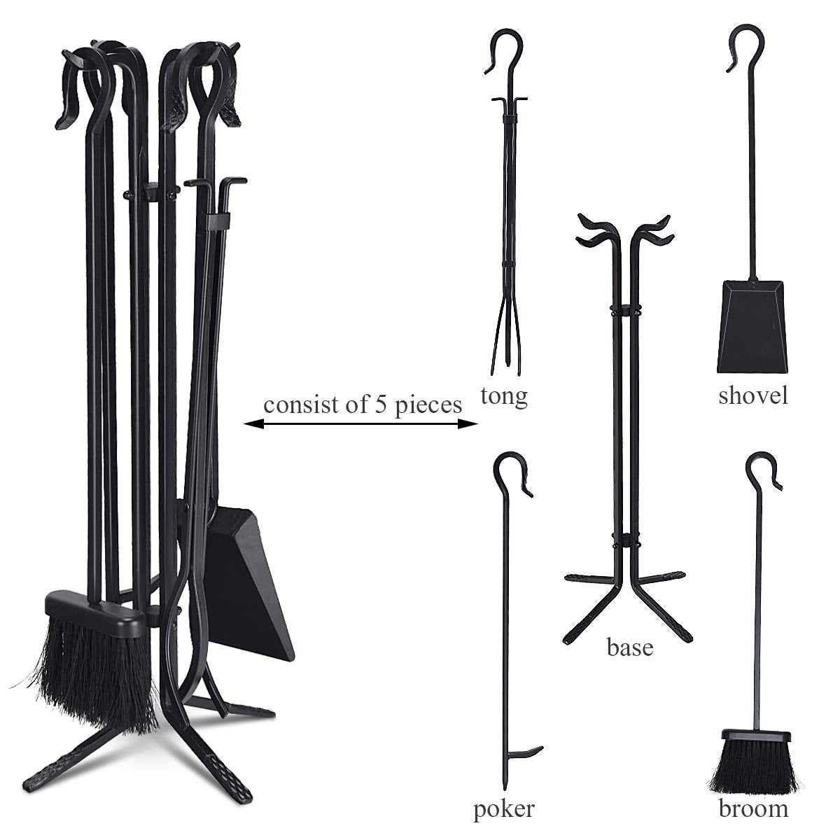 Black 5-Piece Fireplace Tool Set