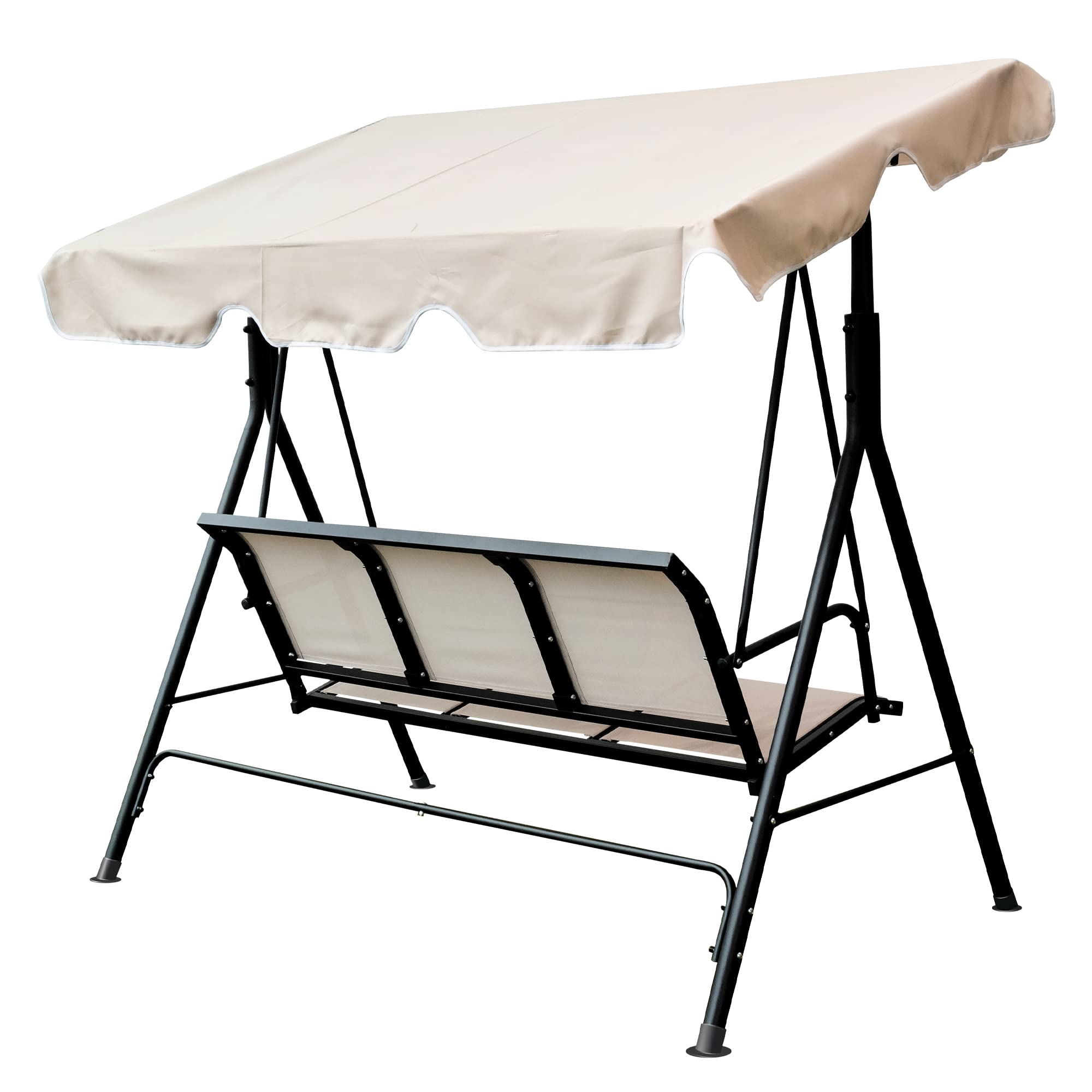 SUGIFT 3-Person Outdoor Porch Swing Chair with Adjustable Canopy in Beige