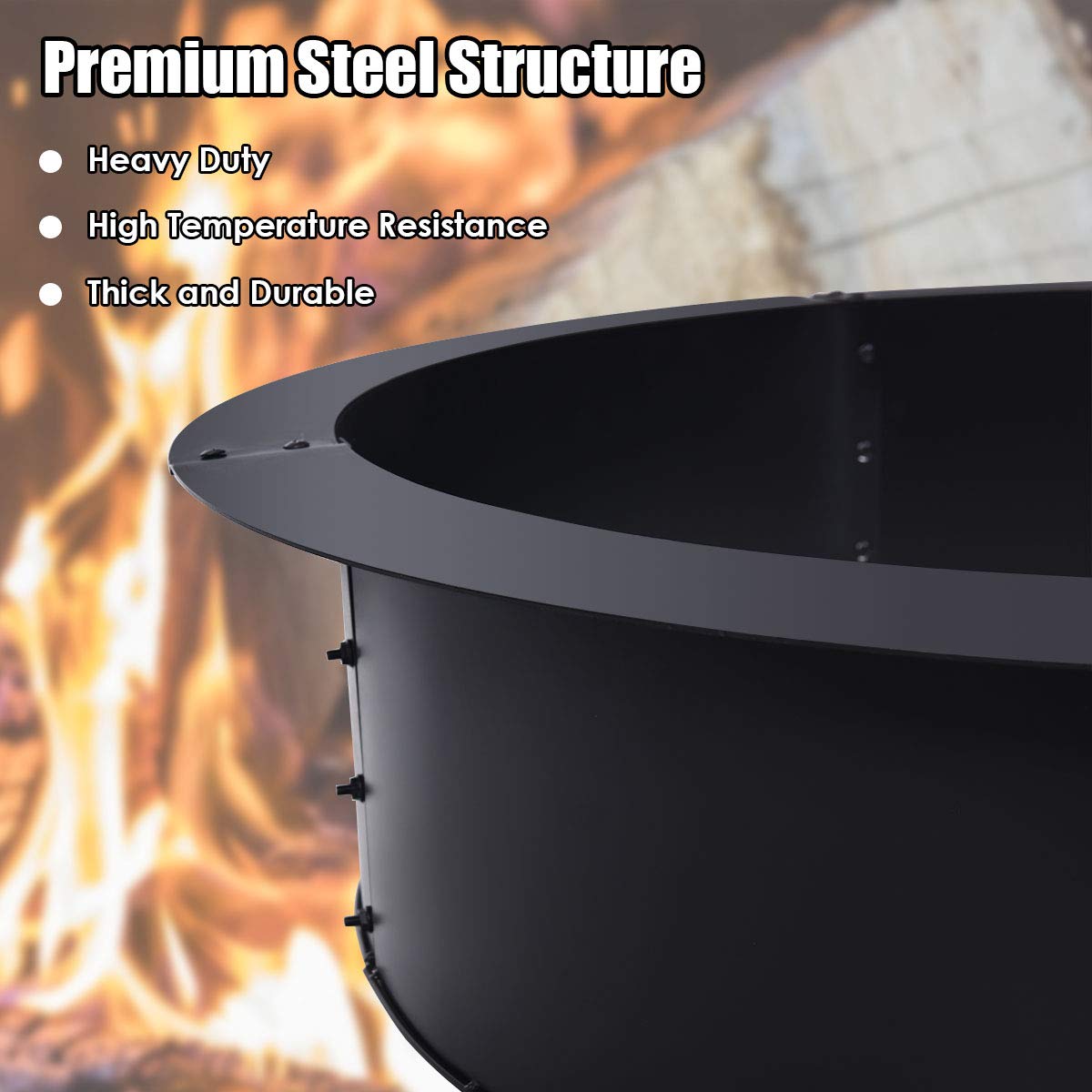 36 in. W x 10 in. H Round Heavy-Duty Steel Wood Burning Fire Pit Rim Liner