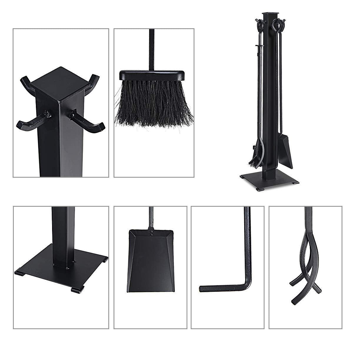 Black 5-Piece Fireplace Tool Set with Classic Annulus Handles