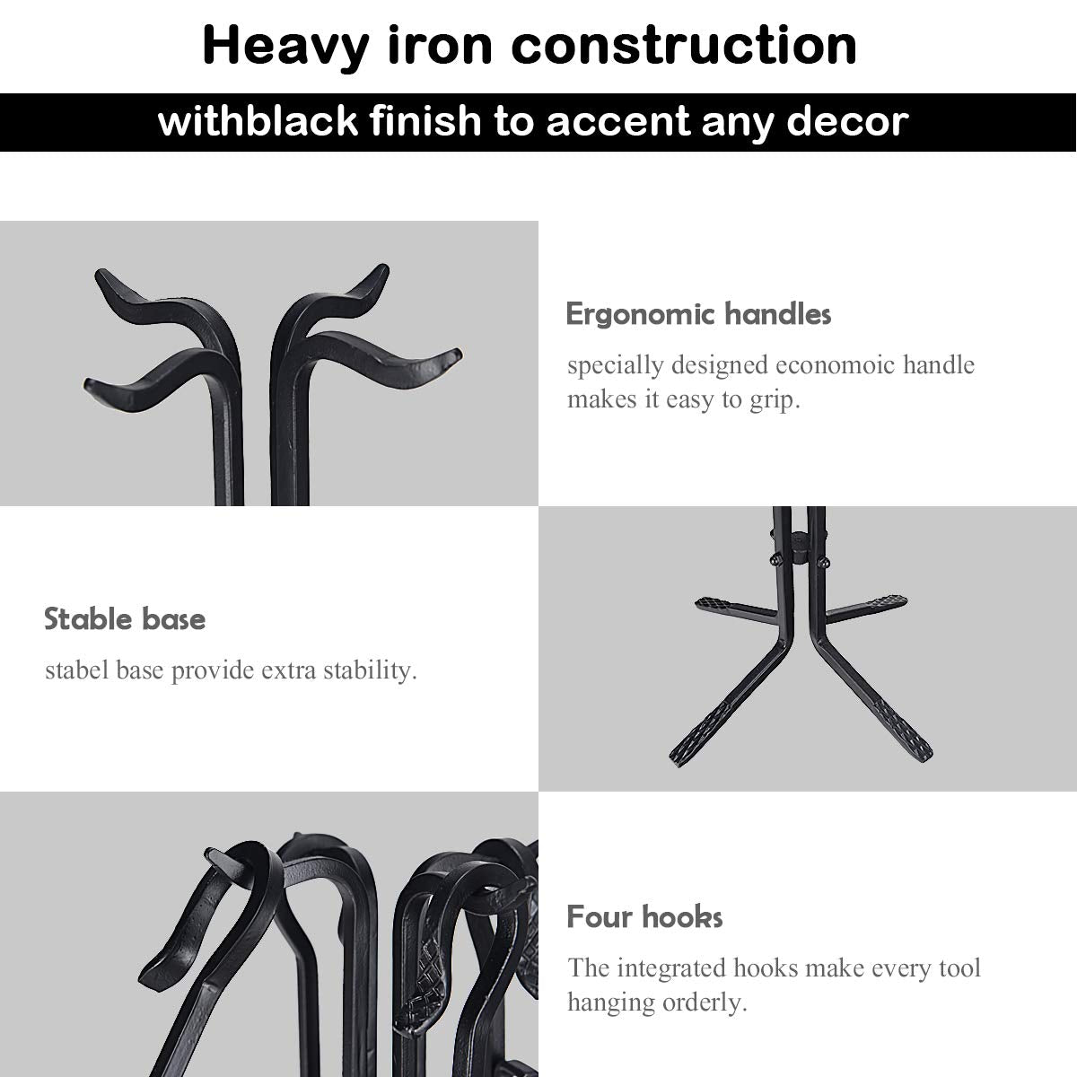 Black 5-Piece Fireplace Tool Set