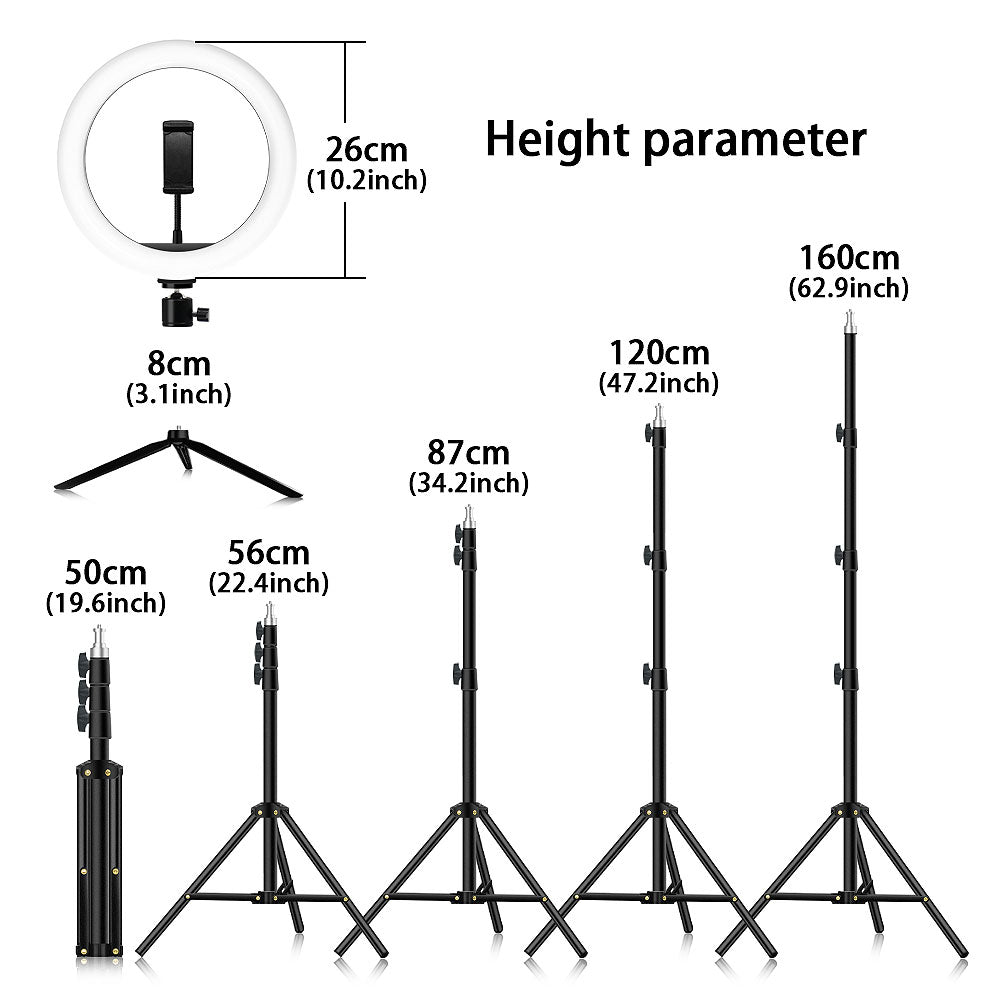 SUGIFT 10.2 Selfie Ring Light Tripod Stand & Phone Holder 3 Modes 10 Brightness Level 120 LED Bulbs Dimmable Selfie Ringlight