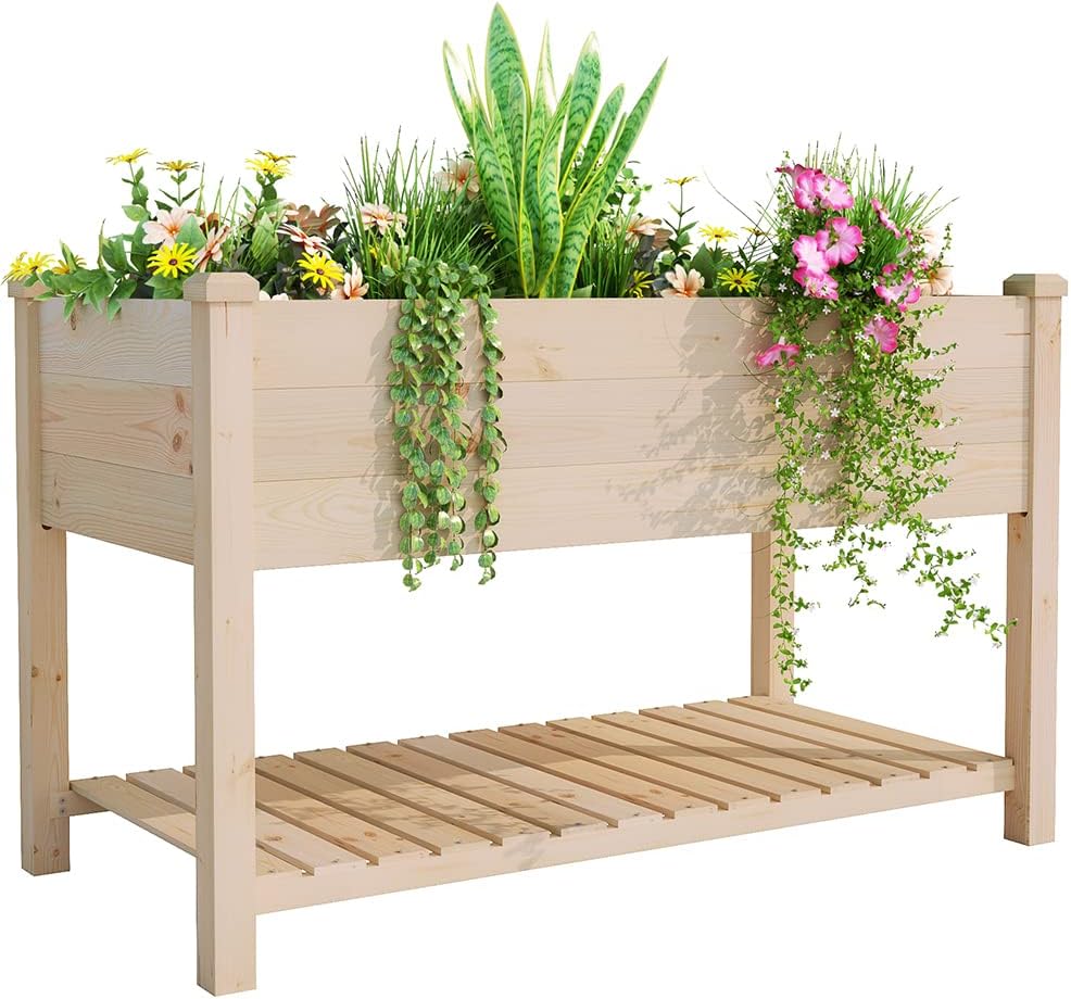 Raised Garden Bed 300lb Capacity, Natural