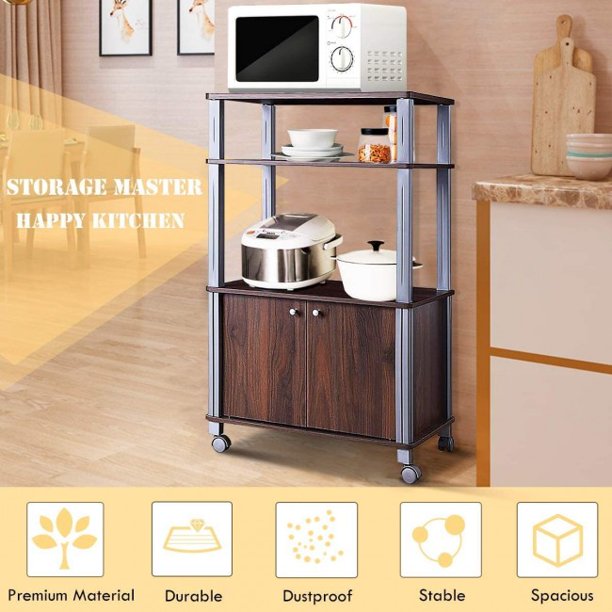 SUGIFT Storage Cart Microwave Rack Stand Rolling Storage Cart